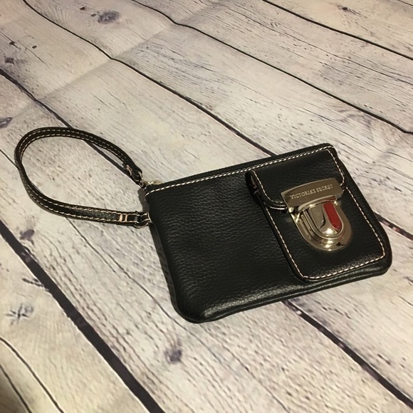 Victoria’s Secret black w/pink stitching wristlet - Picture 1 of 5